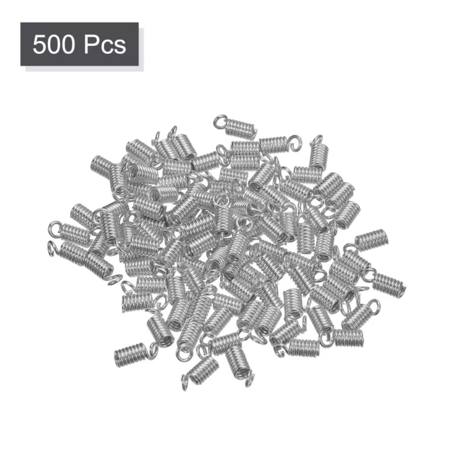 500 Stck. Spulenkordelenden, 3,5x8,5 mm Eisen Feder Rohrkappe Verschlüsse silberweiß 3