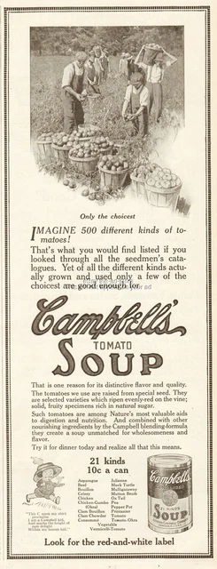 1912 Campbell's Tomato Soup Farm Field Workers Camden NJ Kitchen Decor Ad
