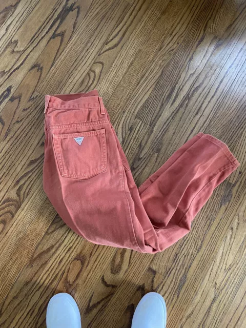 VTG 90s Guess Jeans Orange Loose Fit Tapered Fit Men's 33x30 Made In USA