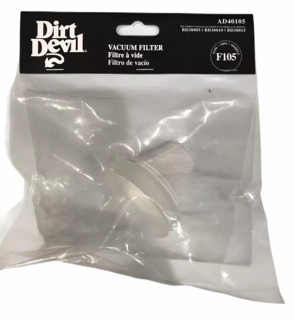 Dirt Devil Filter for BD30010, F105, Quick Flip Hand Vac Models #AD40105, 2 I...