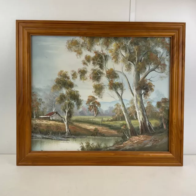 Framed Australian Outback Painting Signed by H. Burns (A1) S#533