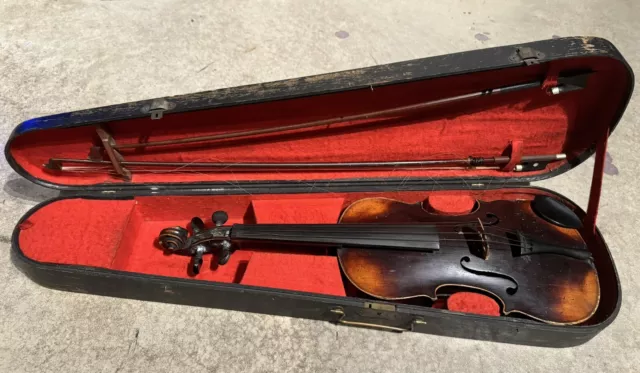 Wilheimj German 4/4 Wooden Violin W/ Coffin Case And Extras