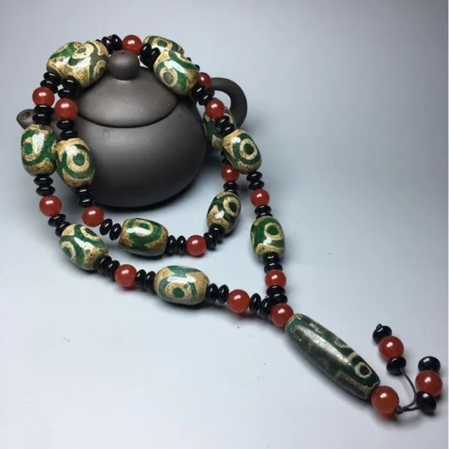 tibetan prayer worry 3 eyes dzi bead old agate Bao bottle necklace gzi tibet