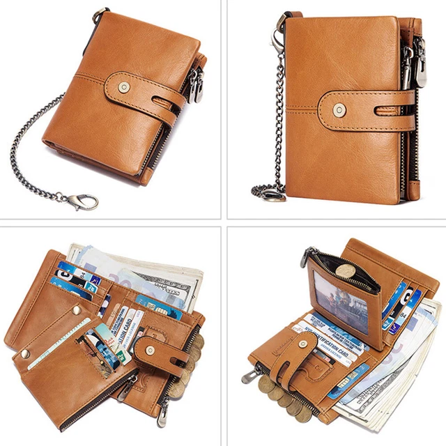 Mens Genuine Leather Wallet RFID Credit Card Holder Biker Trucker with Chain 10