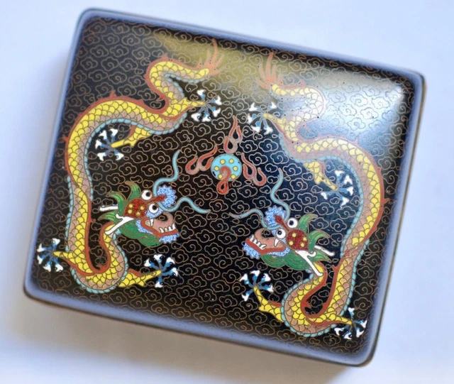 Antique Amazing Chinese Cloisonne Enamel Dragon Box, c.1900