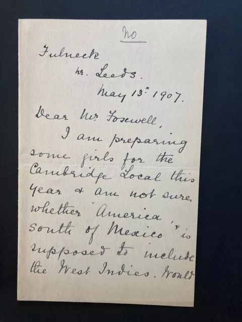 1907 Gertrude Land Fulneck School Leeds Professor Herbert Foxwell prep Cambridge