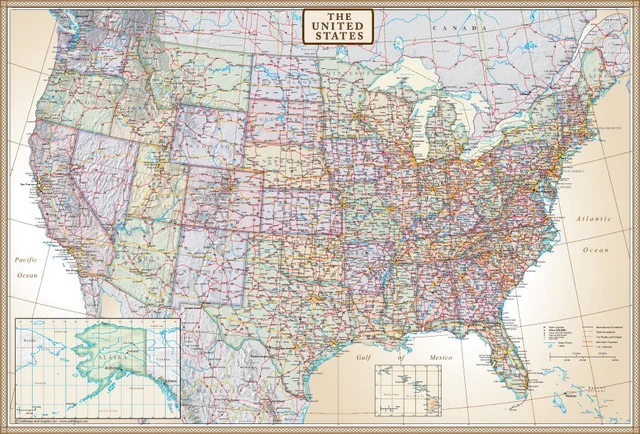 Mappa degli Stati Uniti e delle capitali statunitensi, formato A3 (30