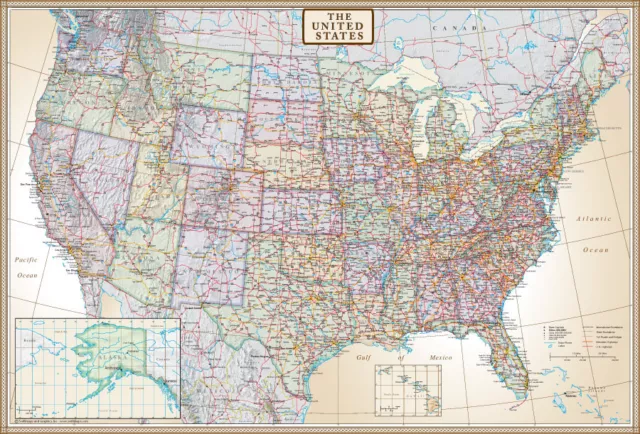 Swiftmaps United States Map US, USA Wall Map Poster Mural "Executive Edition"