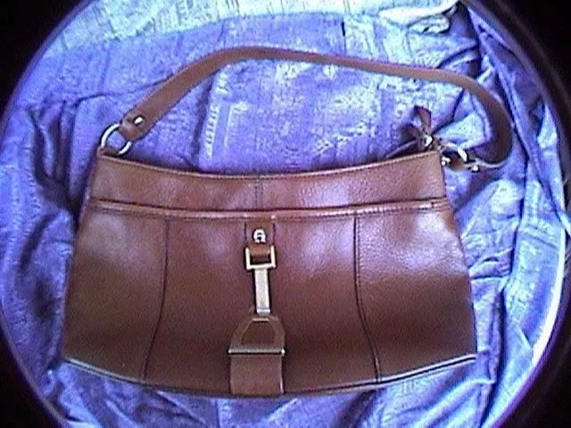 etienne aigner brown leather handbag purse with gold tone hardware 4 compartment