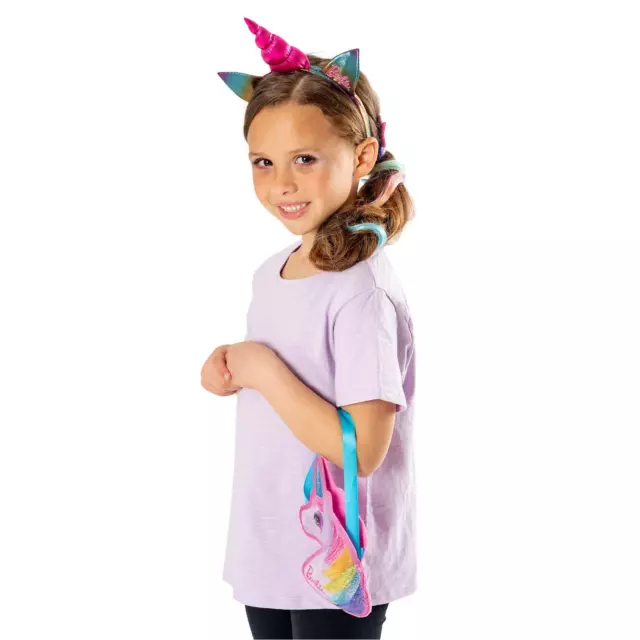 Niños Oficial Niña Rosa Lindo Barbie Unicornio Diadema Bolsa Traje Accesorio Set