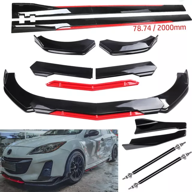 Front Rear Bumper Lip Splitter Side Skirt Glossy Black Red For Mazda 2 3 6