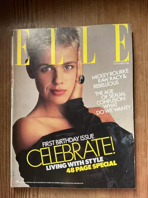 Elle Magazine November 1986 Jenny Haworth Mickey Rourke 1st Birthday Vintage