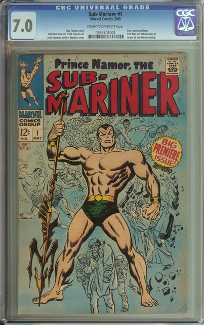 Sub-Mariner #1 Cgc 7.0 Cr/Ow Pages // Origin Of Sub-Mariner Retold 1968