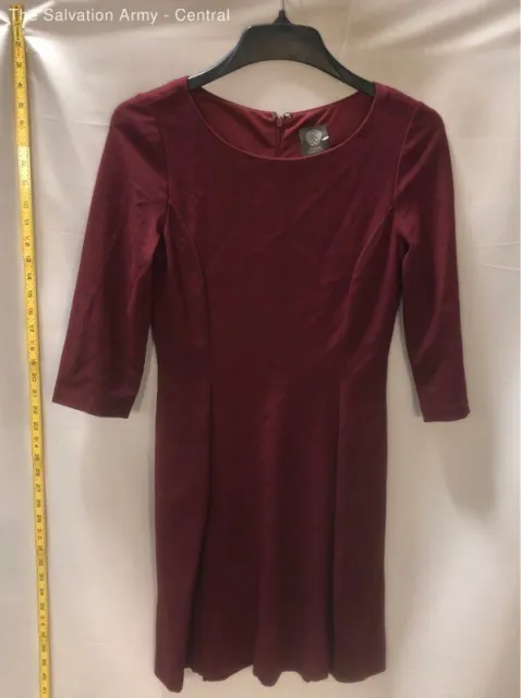 Vince Camuto Womens Burgundy 3/4 Sleeve Round Neck Ruffle Sheath Dress Size 4