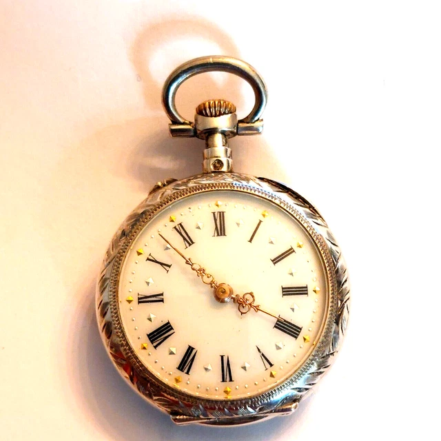 Montre Gousset Ancienne En Argent Massif - Fonctionne - Style Vintage Crabe - Pour Femme