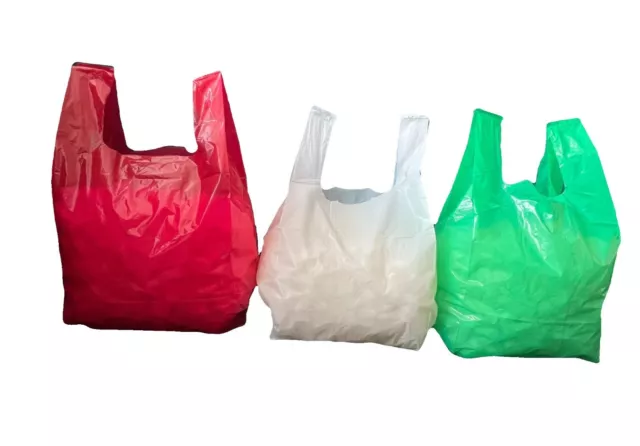Plastic Vest Carrier Bags LD Green White Red Supermarkets Stalls Shops 11x17x21"