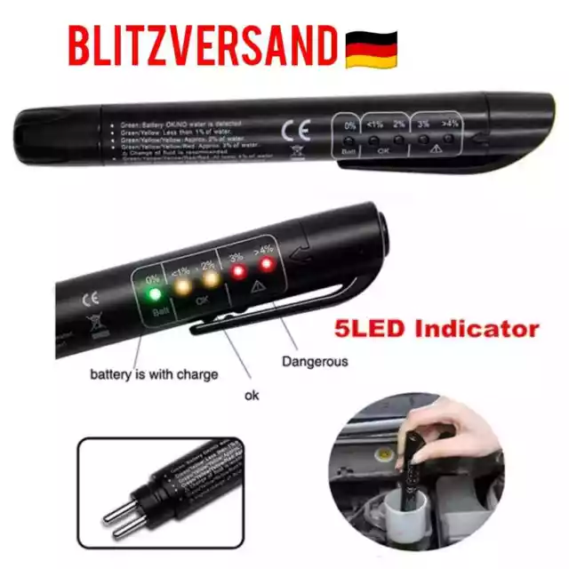 Auto Bremsflüssigkeitstester geeignet für Bremsflüssigkeiten DOT 3/4/5 mit 5 LED