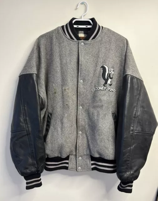 Pepe Le Pew Grey Vintage 1990 Looney Tunes Wool Leather Varsity