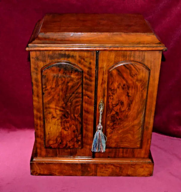 Antique Victorian Figured Walnut Table Top Cabinet with 3 internal Drawers