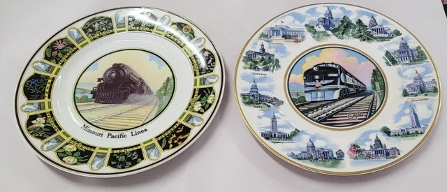 Set Of 2 Missouri Pacific Lines Railroad Route & State Flowers Syracuse Plates