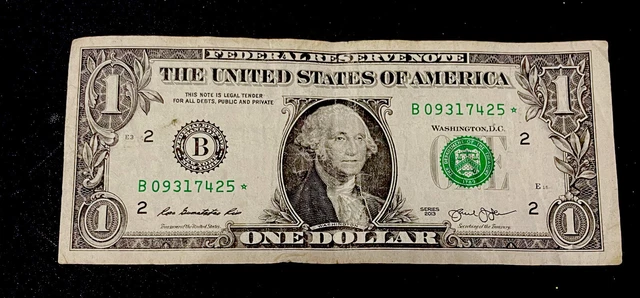 2013 1 DOLLAR BILL Star Note ( Duplicated Serial Number ) B Series B09317425