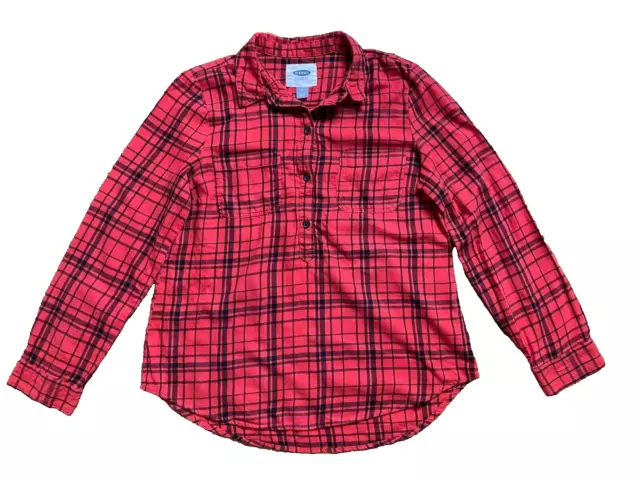 Old Navy Red Black Buffalo Plaid 1/2 Button Pullover Henley Flannel Shirt Medium