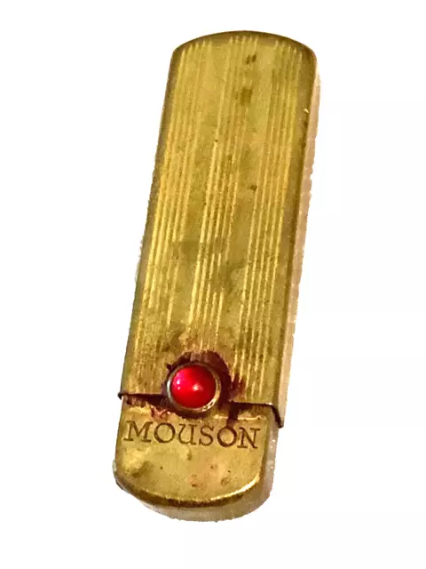 1920s MOUSON LIPSTICK FLAT PUSHUP BRASS TUBE RED BUTTON Vintage ANTIQUE Germany