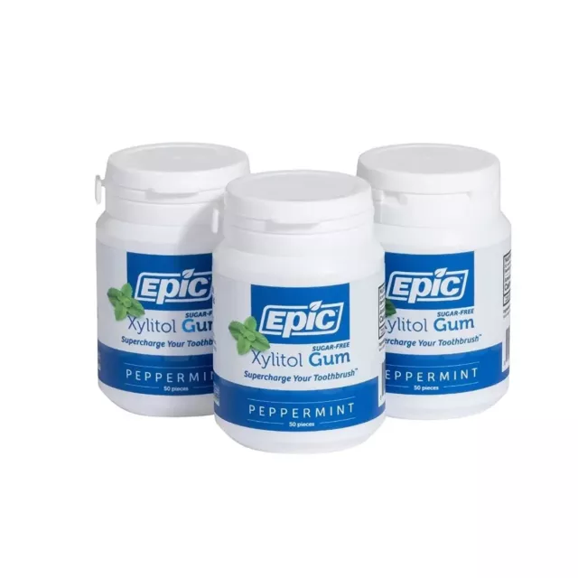 3 x Epic Xylitol Gum Peppermint 50 Pieces Sugar-Free Dental Care Chewing Gum