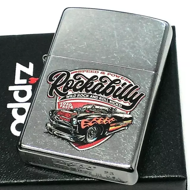 Zippo Oil Lighter Rockabilly Car Street Chrome Silver Brass Regular Case Japan