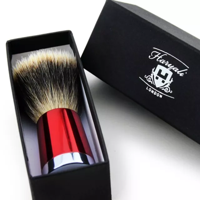 Mens Shaving Brush 100% Pure Silver Tip Badger Hair in RED TAPPER Handle HARYALI