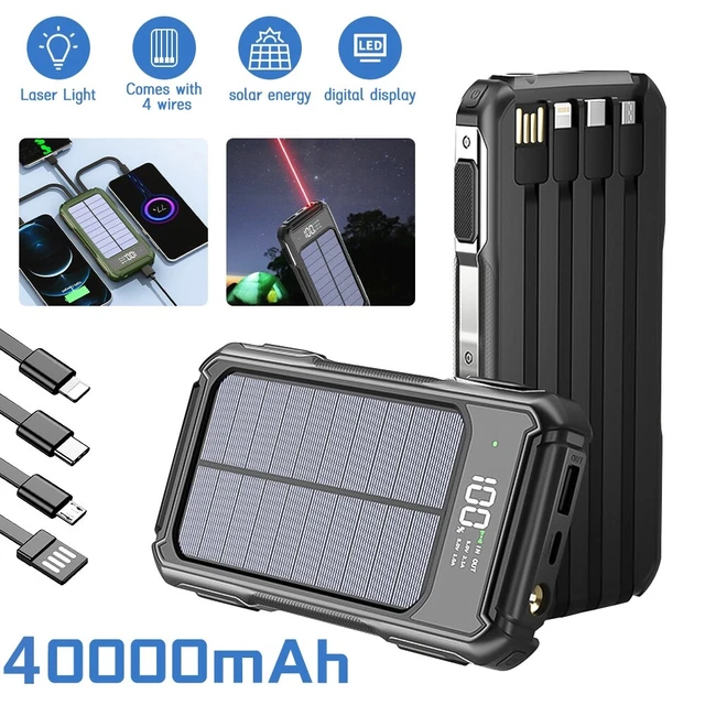 Portable 40000mAh Solar Power Bank External Battery Pack Charger For Cell Phone