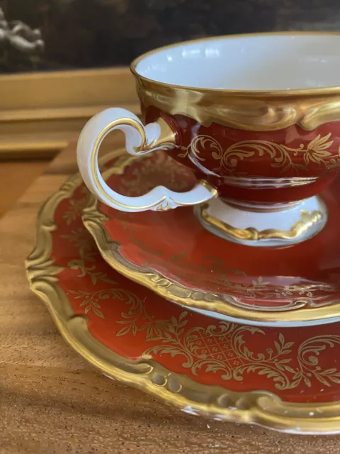 WEIMAR KATHARINA Ruby Red Gold CUP SAUCER DESSERT PLATE TRIO Vintage Rare 3