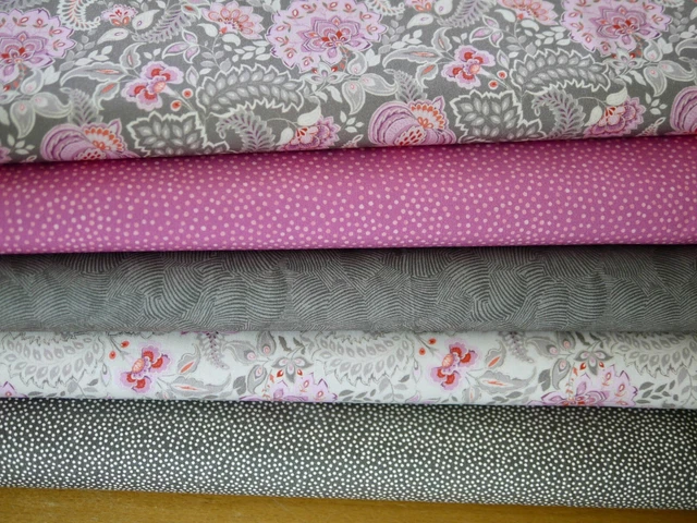 HILCO Stoffpaket Baumwollstoff Popeline EMILIE Stoff  Blumen & Punkte taupe-rosa