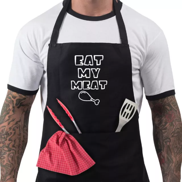 Funny BBQ Apron Novelty Aprons Cooking Gifts for Men Eat My Meat