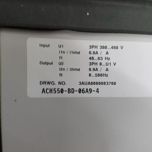 ABB ACH550-BD-06A9-4 HVAC Drive With Bypass & Disconnect, 3 Phase 380/480V Input 3