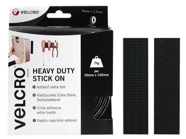 VELCRO - VELCRO® Brand Heavy Duty Stick On Hook & Loop Tape - Noir 50mm x 2.5m