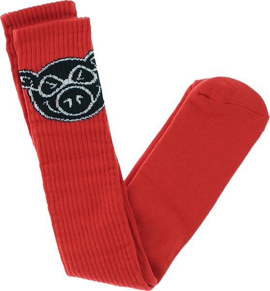 PIG HEAD TALL SOCKS RED 1pr