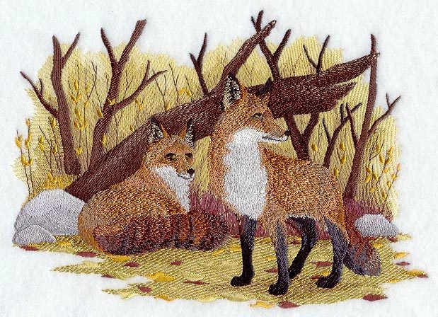 Embroidered Long-Sleeved T-Shirt - Autumn Fox Pair D2250 Sizes S - XXL