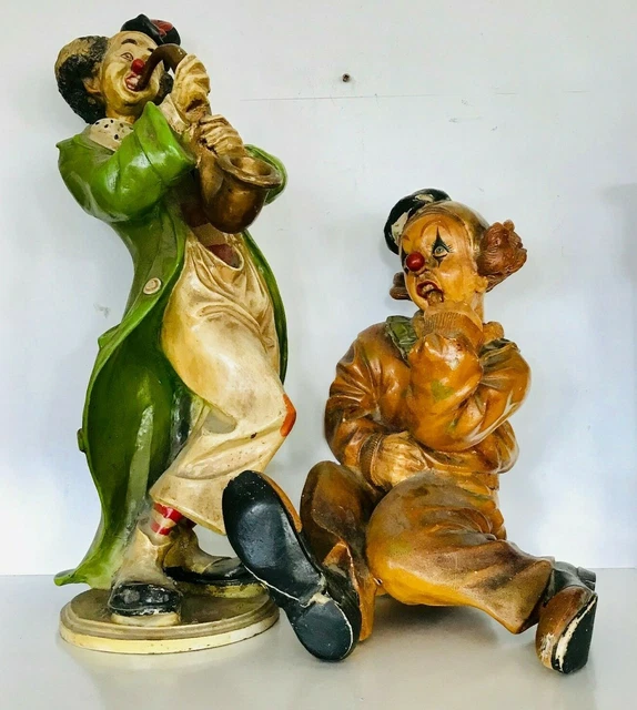 paire de clowns polychrome en plastic dur  . XX siècle .