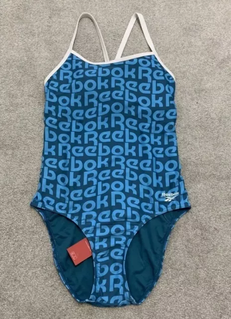 Reebok Swimsuit Swimming Costume Swimwear One Piece Blue Racing  Size Medium New