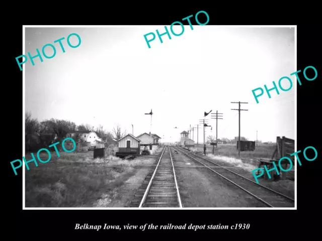 OLD LARGE HISTORIC PHOTO OF BELKNAP IOWA THE RAILROAD DEPOT STATION c1930