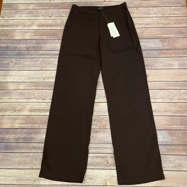 NWT Eileen Fisher Size XS Brown Linen Stretch Straight Pants Side Zip Clove