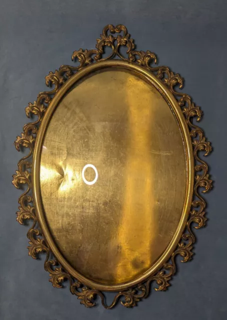 🪞Antique Large Gold Covered Oval Brass Frame 24,5x17,5" convex glass