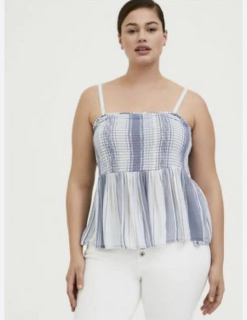 Torrid Plus Size Blue Striped Gauze Smock Cami