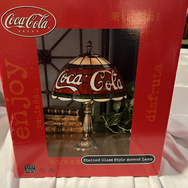 Coca Cola Stained Glass Style Accent Lamp 15" Tiffany Style Plastic 2000 Coke
