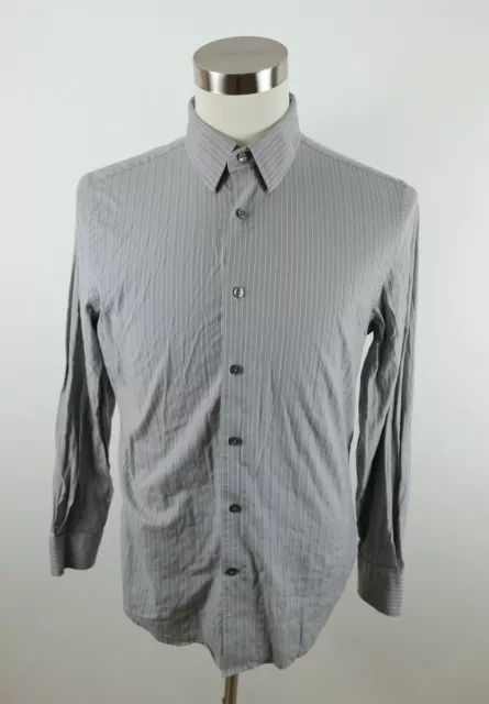 Express Mens Stretch Cotton Modern Fit LS Button Up Gray Striped Shirt M 15-15.5 2