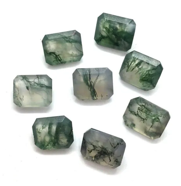 [Wholesale] Natural Moss Agate Faceted Octagon Shape Loose Gemstone