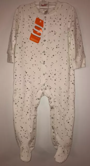 Pyjama Schlafanzug Strampler + Fuß Overall, Weiß, Sterne, Gr. 86 Neu + Geschenke