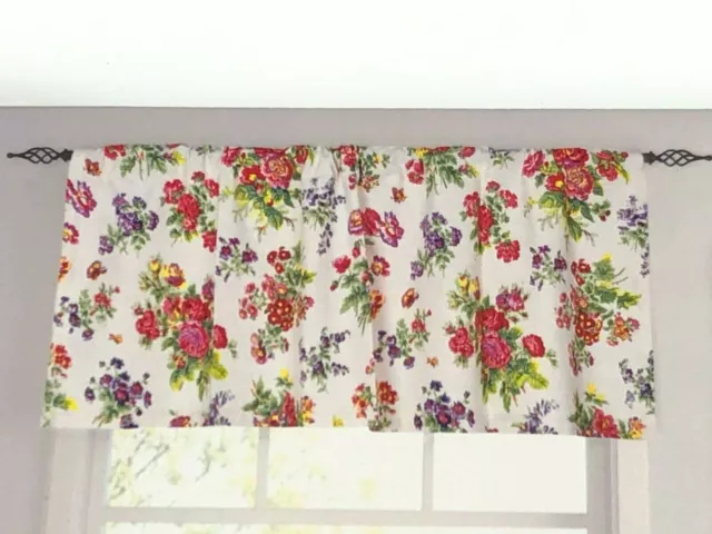 April Cornell ARTIST GARDEN ECRU Window Valance Shabby Floral Rod Pocket 18 x 50