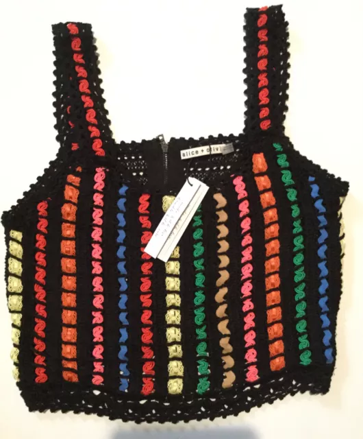 Alice  + Olivia Womens Tank Top Cropped Crochet Black CC905S82717 Shirt Large XS